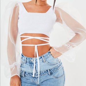 Missguided Organza Sleeve Knitted Tie Crop Top
